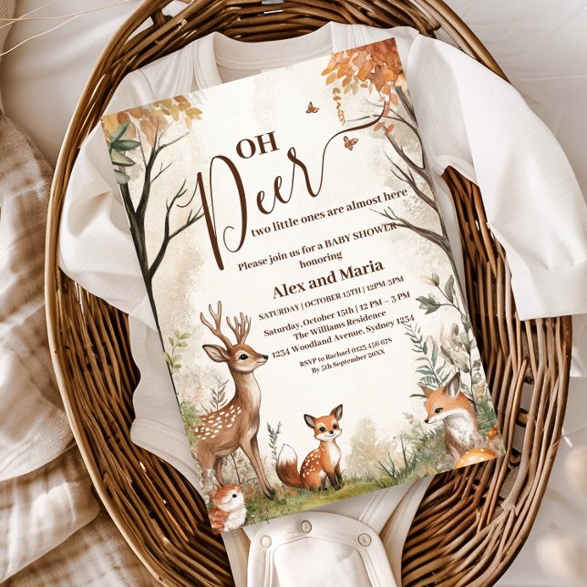 Convites Chuva de Bebê Gêmeos Woodland Oh Deer (Criador carregado)