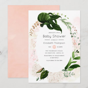 Convites Chuva de Bebê Geométrica em Rose Gold e Blush com