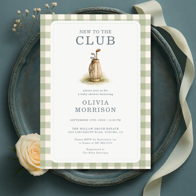 Convites Chuva de Bebê Gingham Novo no Clube de Golfe (Criador carregado)