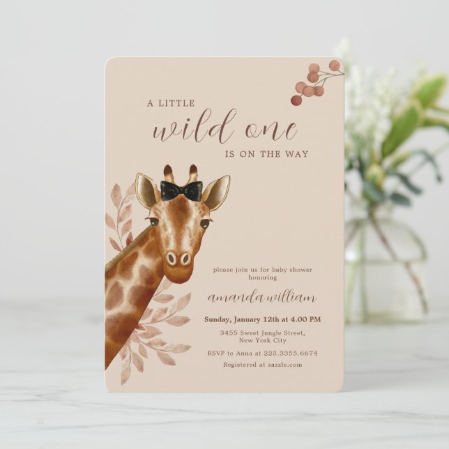Convites Chuva de Bebê Girafa Safari Selvagem Boho Neutro (Em pé/Frente)