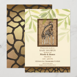 Convites Chuva de Bebê Girafas Beijando Marrom Dourado Zool