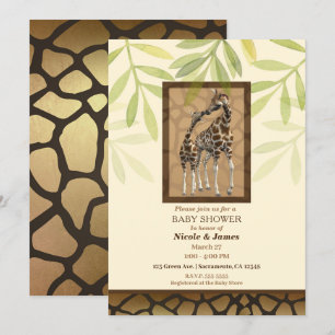 Convites Chuva de Bebê Girafas Beijando Marrom Dourado Zool