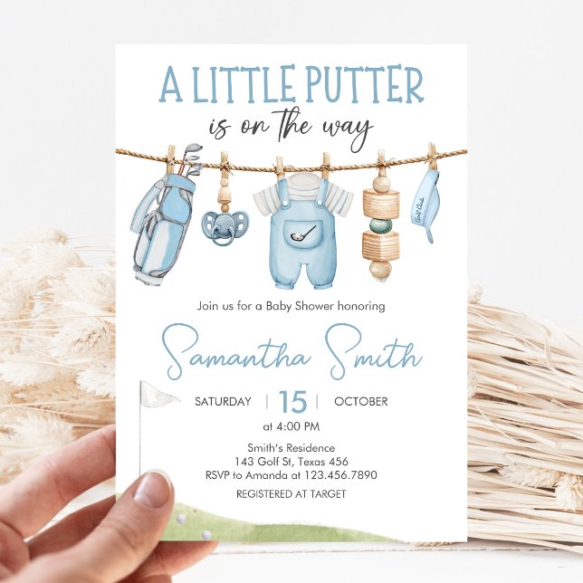 Convites Chuva de Bebê Golf Little Putter (A Little Putter Golf Baby Shower Invitation)