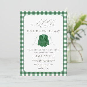 Convites Chuva de Bebê Green Gingham Um Pequeno Putter de G