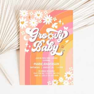 Convites Chuva de Bebê Groovy Baby Daisy Hippie Anos 70 Ret