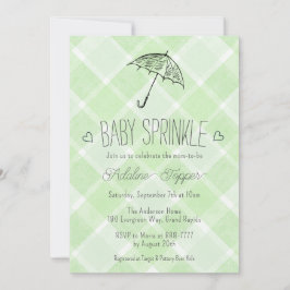 Convites Chuva de Bebê Guarda-Chuva Xadrez Verde Bebê
