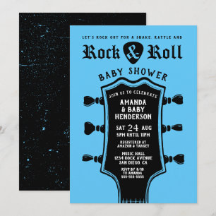 Convites Chuva de Bebê Guitarra de Rock and Roll Baby Blue