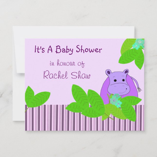 Convites Chuva de Bebê Hipopótamo Roxo (Frente)