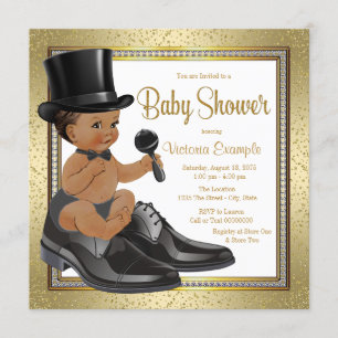 Convites Chuva de Bebê Homemzinho Étnico Ouro Preto
