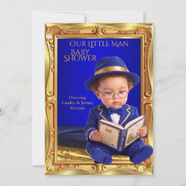 Convites Chuva de Bebê Homemzinho Fofo Livro Azul Dourado