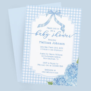 Convites Chuva de Bebê Hortênsia Xadrez Gingham Azul