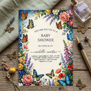 Convites Chuva de Bebê Jardim Flor Silvestre Borboleta Colo