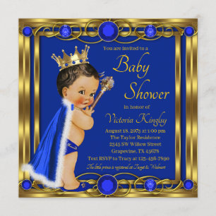 Convites Chuva de Bebê Joia Príncipe Azul Real Elegante Dou