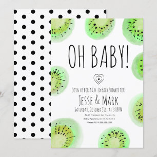 Convites Chuva de Bebê Kiwi Aquarela Bolinhas