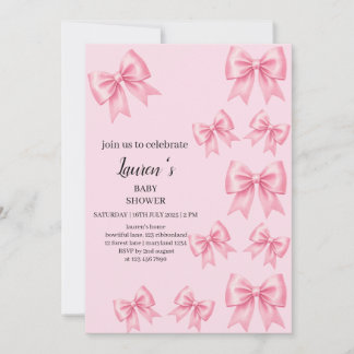 Convites Chuva de Bebê Laços de Seda Rosa Elegantes