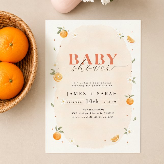 Convites Chuva de Bebê Laranja Doce Aquarela (Criador carregado)