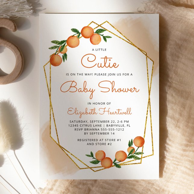 Convites Chuva de Bebê Laranja Pequena Fofoqueira Citrus (Criador carregado)