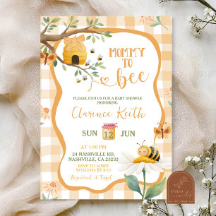 Convites Chuva de Bebê Laranja Xadrez Gingham com Margarida