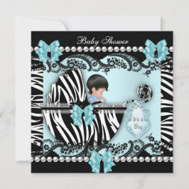 Convites Chuva de Bebê Lindo Bebê Menino Azul Zebra Renda