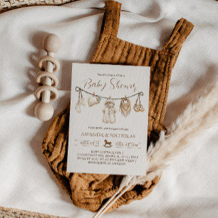 Convites Chuva de Bebê Listrado de Roupas Neutras