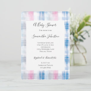 Convites Chuva de Bebê Listras Xadrez Rosa Azul Branco