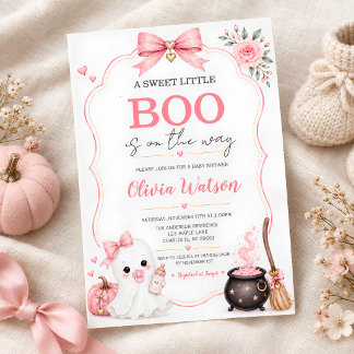 Convites Chuva de Bebê Little Boo Halloween Rosa