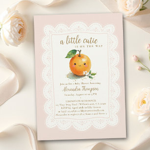 Convites Chuva de Bebê Little Cutie Aquarela Laranja Blush
