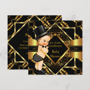 Convites Chuva de Bebê Little Gentleman Dourado Preto Moren