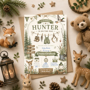 Convites Chuva de Bebê Little Hunter Floresta Menino Imprim