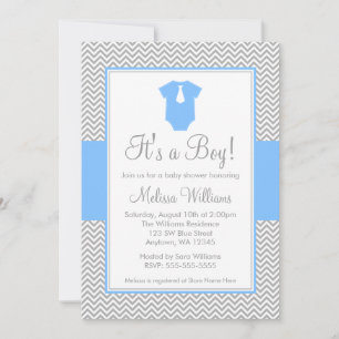 Convites Chuva de Bebê Little Man Cinza Azul Chevron