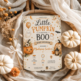 Convites Chuva de Bebê Little Pumpkin Little Boo Halloween