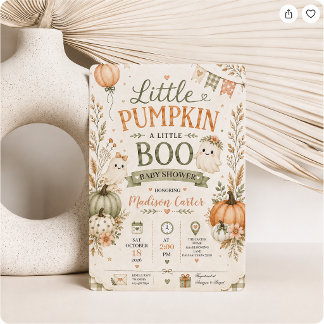 Convites Chuva de Bebê Little Pumpkin Little Boo Halloween