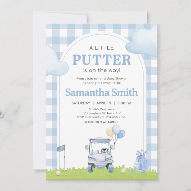 Convites Chuva de Bebê Little Putter Golf (Frente)