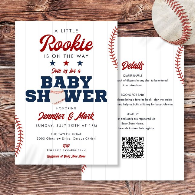 Convites Chuva de Bebê Little Rookie Baseball Tudo Em Um (Little Rookie Baseball All In One Baby Shower Invitation)
