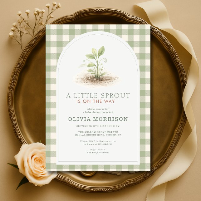 Convites Chuva de Bebê Little Sprout Green Gingham (Criador carregado)