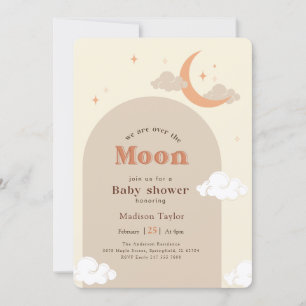 Convites Chuva de Bebê Lua Crescente Estrelas Moderna