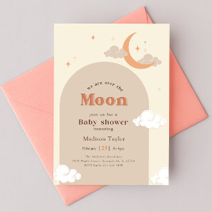 Convites Chuva de Bebê Lua Crescente Estrelas Moderna