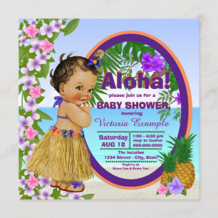 Convites Chuva de Bebê Luau Tropical Menina Havaiana Hula
