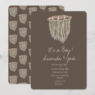Convites Chuva de Bebê Macrame Pendurado Rústico Boho