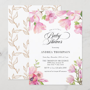 Convites Chuva de Bebê Magnólia Floral Rosa