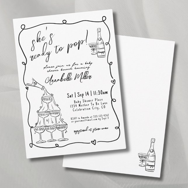 Convites Chuva de Bebê Mão Desenhada Pronta Para Chegar (Hand Drawn Ready To Pop Baby Shower Invitation)