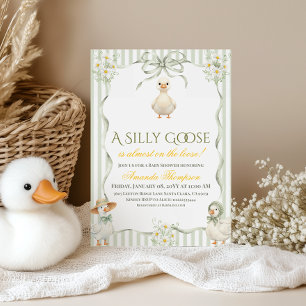 Convites Chuva de Bebê Margarida Rústica Verde Silly Goose