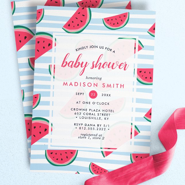 Convites Chuva de Bebê Melancia Rosa Verde Verão Fruta (Criador carregado)