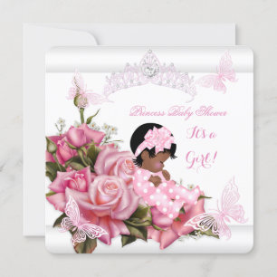 Convites Chuva de Bebê Menina Afro-Americana Borboleta Rosa