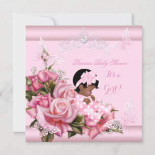 Convites Chuva de Bebê Menina Afro-Americana Borboleta Rosa