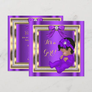 Convites Chuva de Bebê Menina Afro-Americana Diamante Roxo 