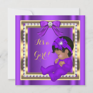Convites Chuva de Bebê Menina Afro-Americana Diamante Roxo