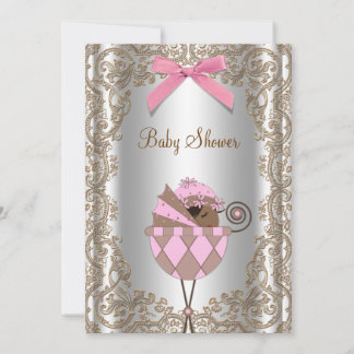 Convites Chuva de Bebê Menina Afro-Americana Rosa e Marrom