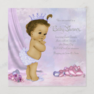 Convites Chuva de Bebê Menina Afro-Americana Rosa e Roxa