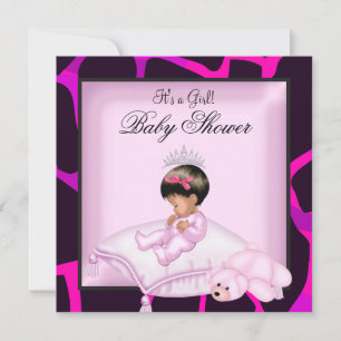 Convites Chuva de Bebê Menina Afro-Americana Rosa Quente Pr